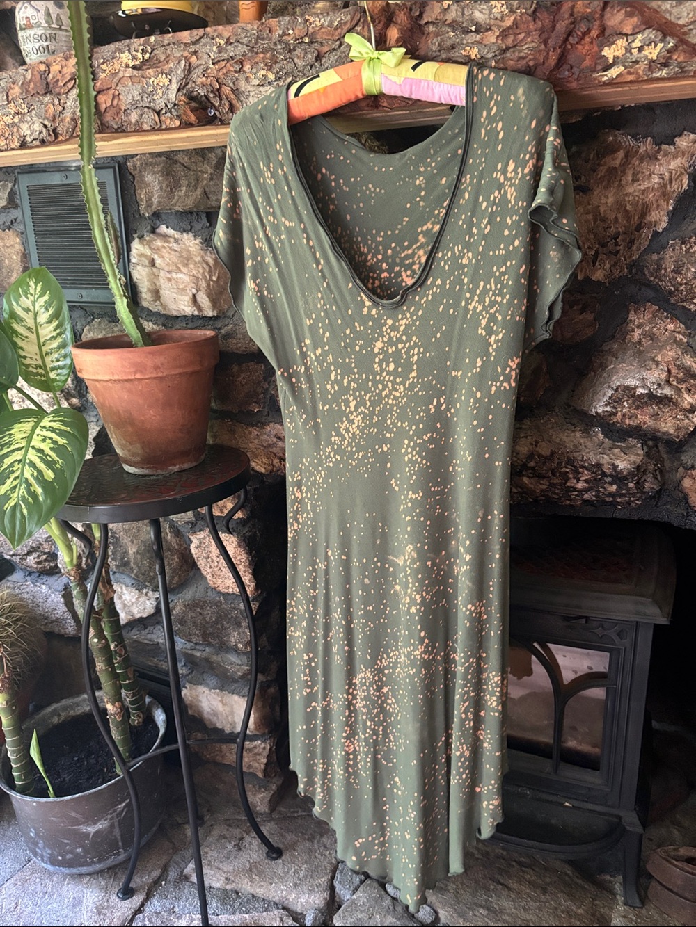 Angelrox Olive Green Maxi Dress with Gold Speckle
